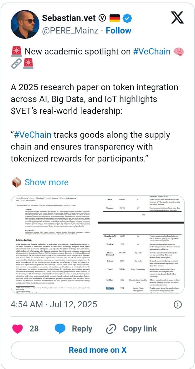 VeChain Recognized in Academic Study for Bridging AI, Big Data, and IoT