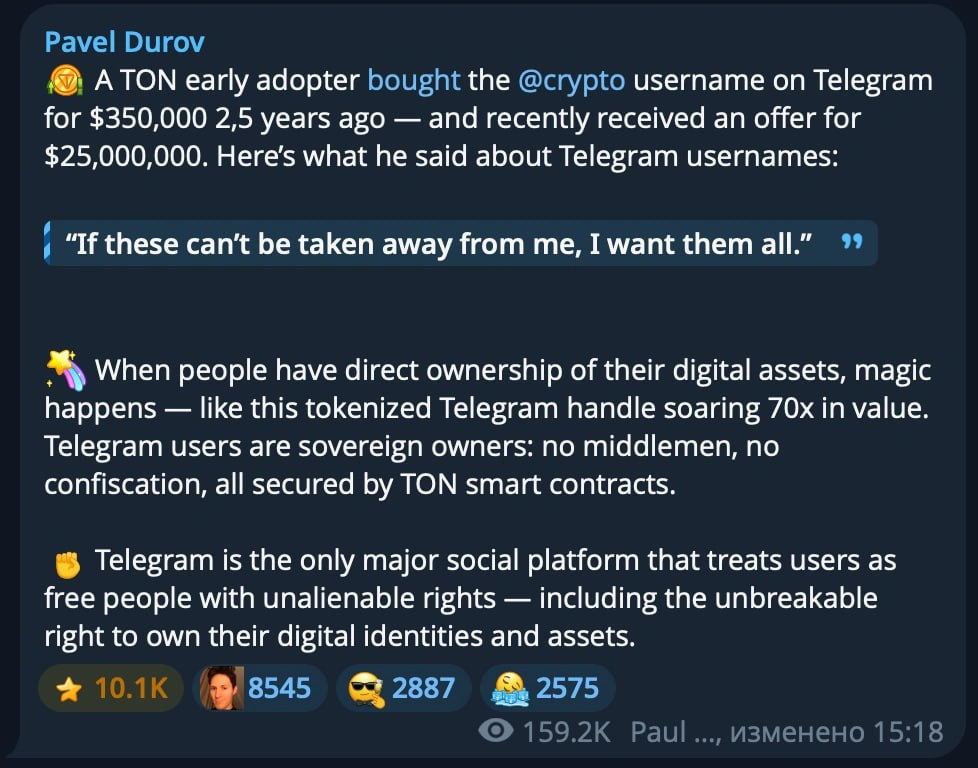 $350K Telegram username now worth $25M as TON-based digital identities boom $350K Telegram username now worth $25M as TON-based digital identities boom