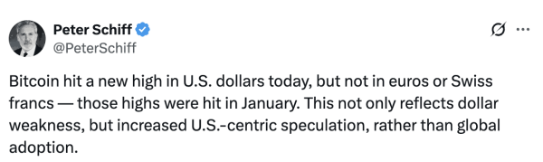 Peter Schiff: Bitcoin Price Record Highlights US Dollar Weakness Peter Schiff: Bitcoin Price Record Highlights US Dollar Weakness