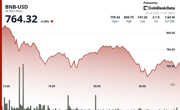 BNB Falls 4.3% as Traders Eye Key Support Levels After Record High