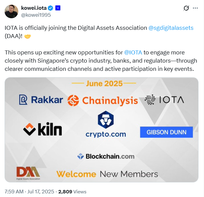 IOTA Deepens Collaboration with Singapore Banks and Regulators via DAA Membership