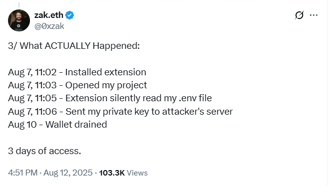 Ethereum core dev&rsquo;s crypto wallet drained by malicious AI extension