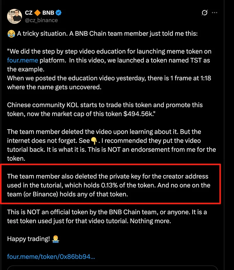 Developers Sold All Their Tokens in This Altcoin: CZ Had Previously Stated That the Developer Address Had Been Deleted Developers Sold All Their Tokens in This Altcoin: CZ Had Previously Stated That the Developer Address Had Been Deleted