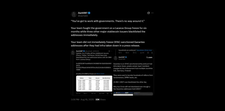Circle&rsquo;s Compliance Claims Challenged by ZachXBT on X