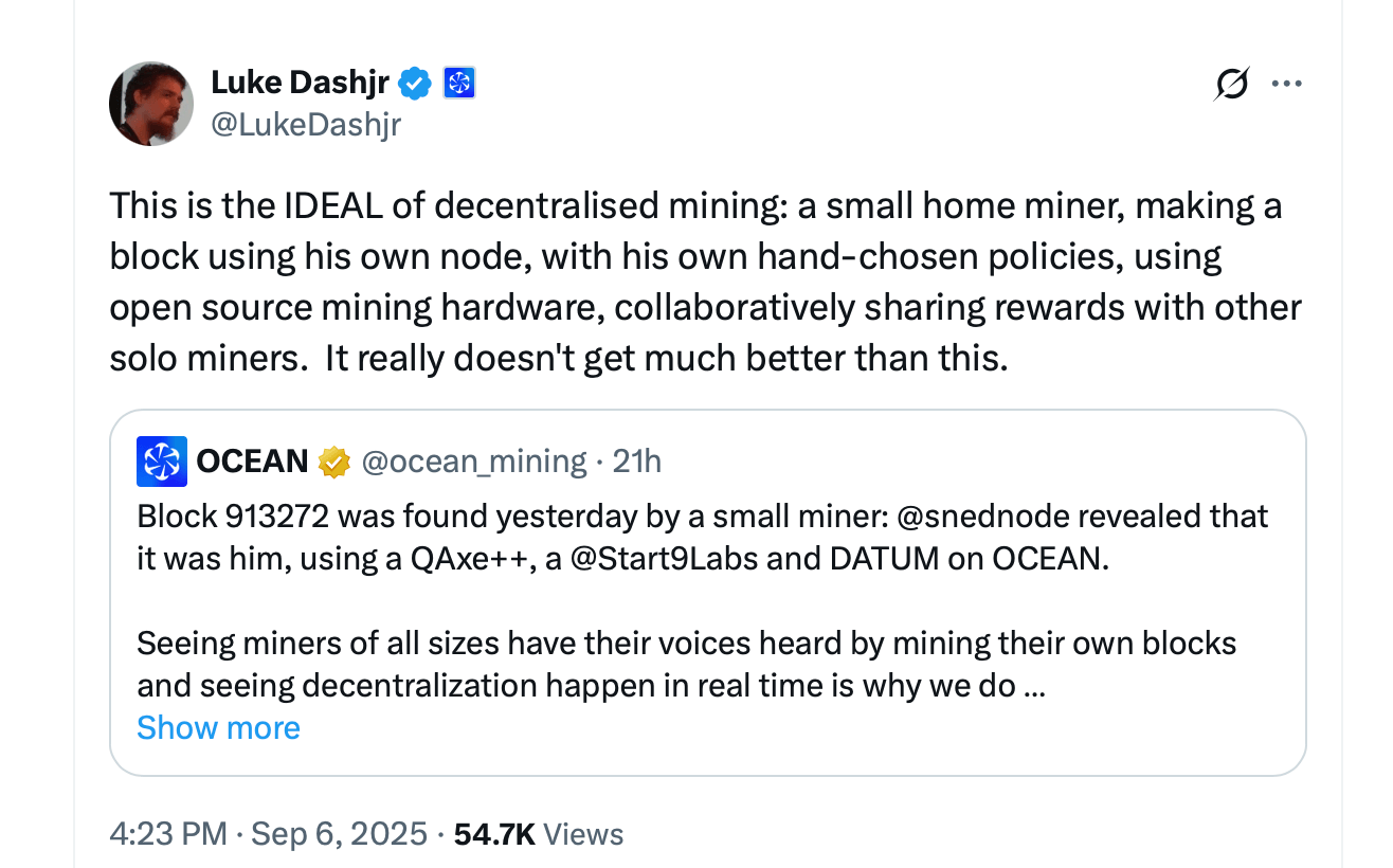 Ocean Mining Stunned as Micro Bitcoin Miner With 5 TH/s Finds Block in Solo Mining Lottery