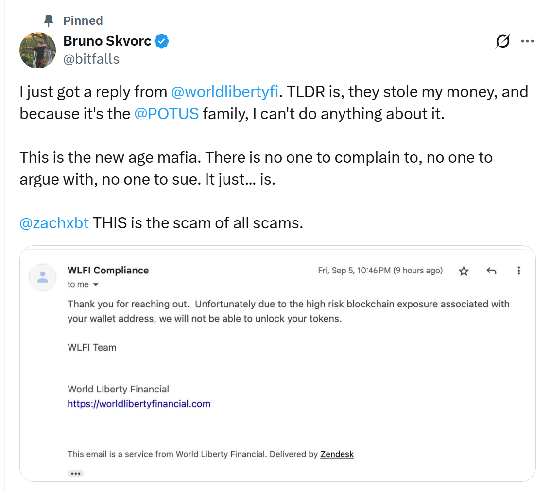 ‘Scam of all scams’: Crypto dev claims Trump-linked WLFI ‘stole’ his money ‘Scam of all scams’: Crypto dev claims Trump-linked WLFI ‘stole’ his money
