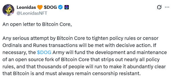 Ordinals dev floats forking Bitcoin Core amid censorship concerns