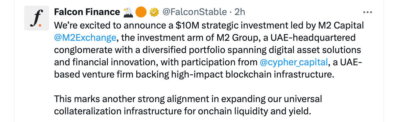 Falcon Finance Attracts M2 Capital Investment to Advance Synthetic Dollar Protocol