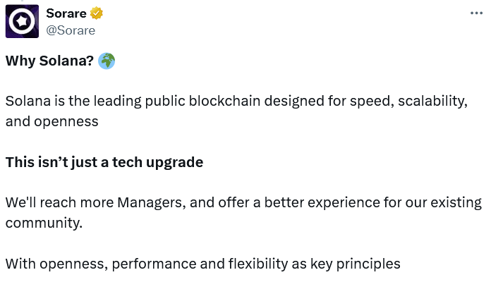 Sorare CEO still bullish on Ethereum despite &lsquo;upgrade&rsquo; to Solana