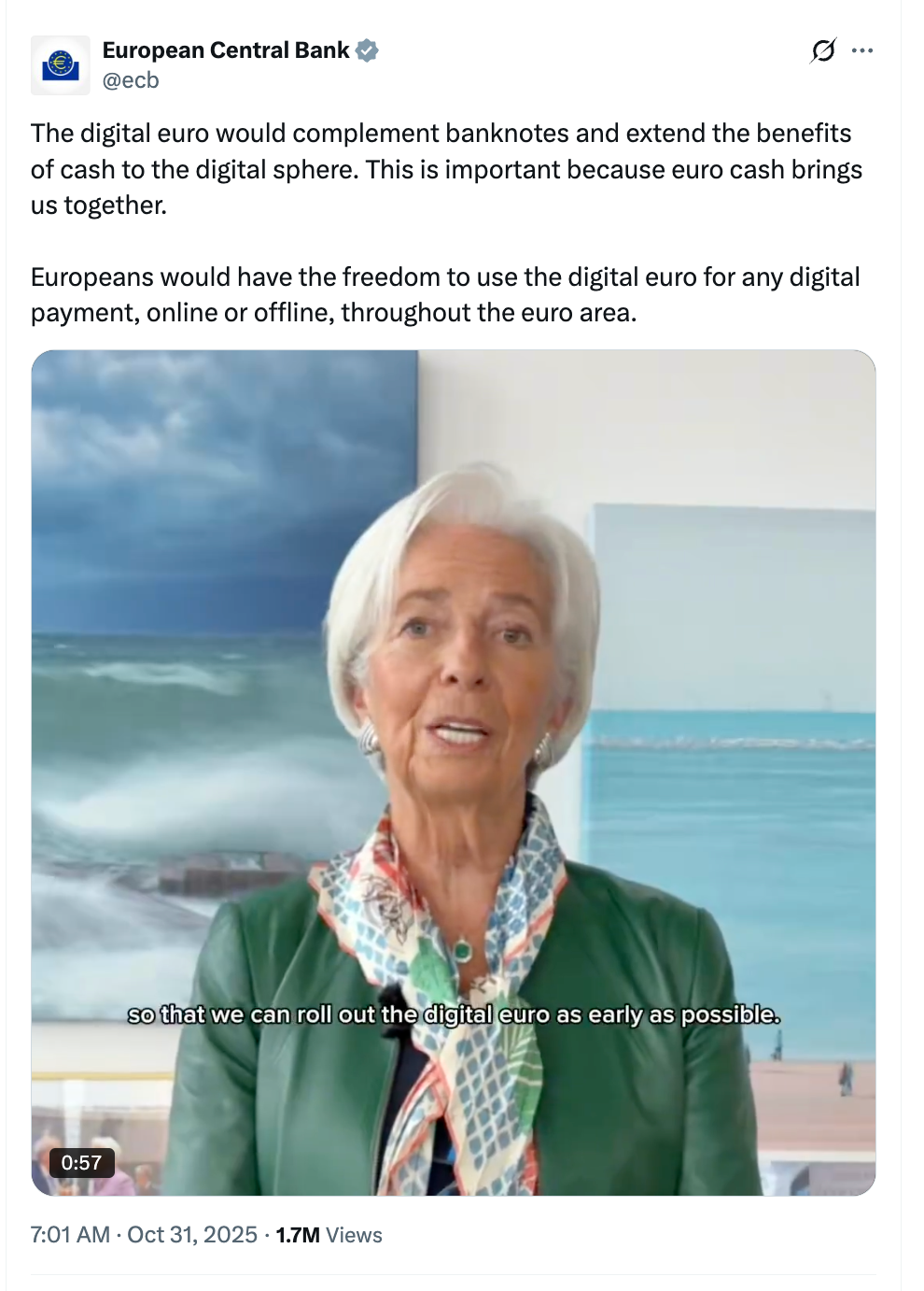 Digital euro CBDC is 'symbol of trust in our common destiny' — ECB head Digital euro CBDC is 'symbol of trust in our common destiny' — ECB head