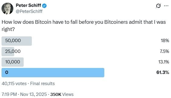 Peter Schiff Warns Bitcoin May Keep Sinking as Sentiment Tests Major Thresholds