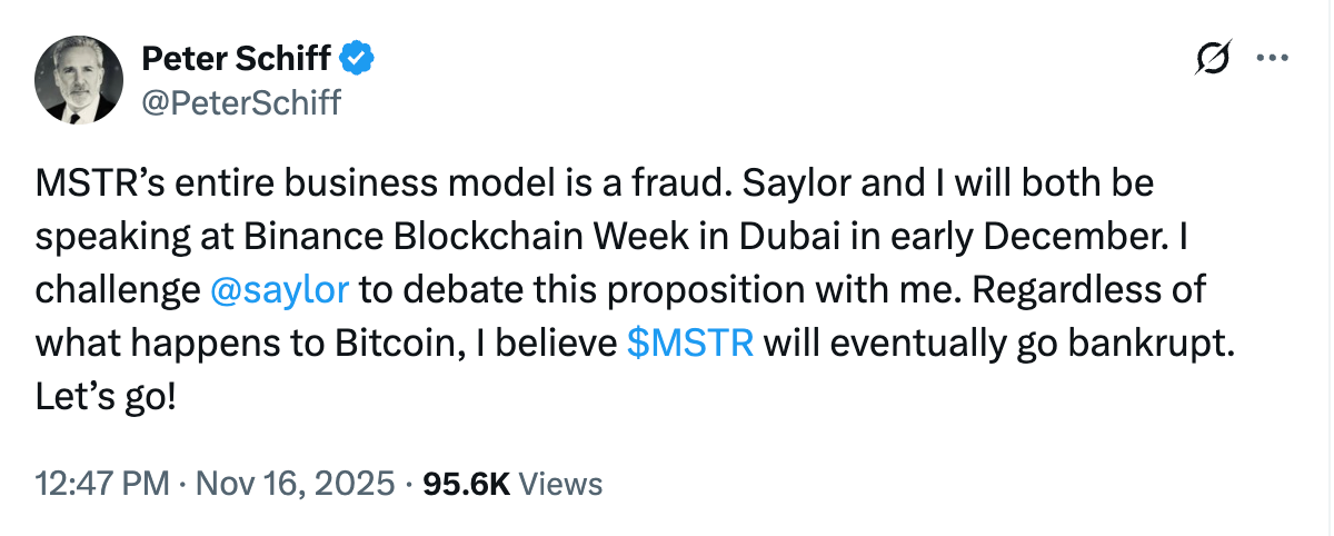 Peter Schiff calls Strategy's model 'fraud,' challenges Saylor to debate