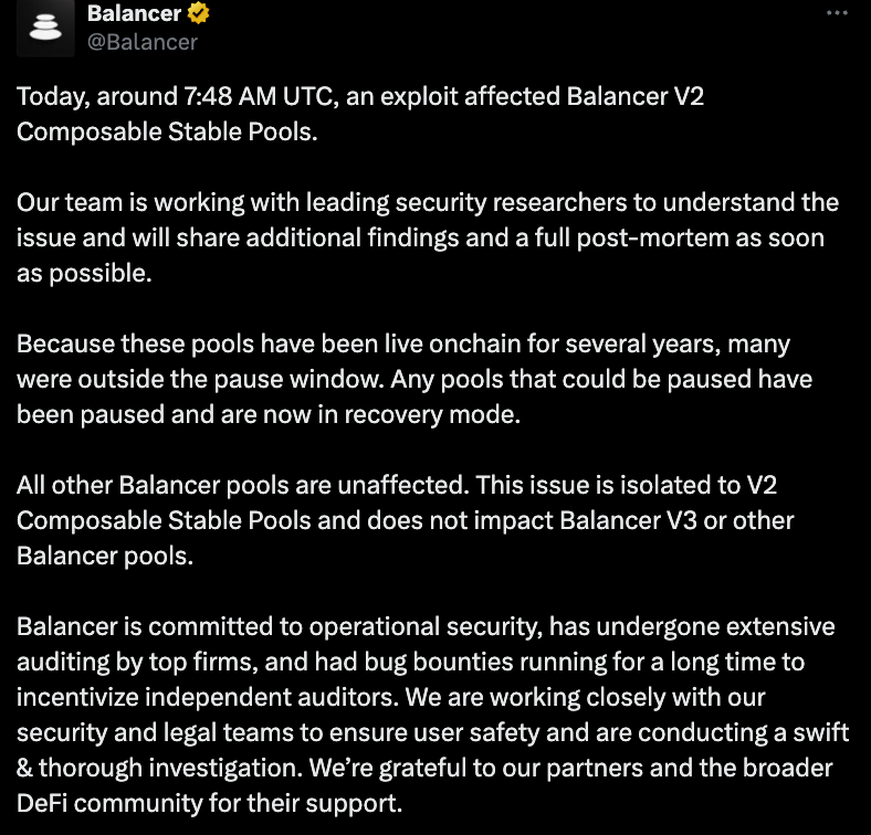 Balancer audits under scrutiny after $100M+ exploit Balancer audits under scrutiny after $100M+ exploit