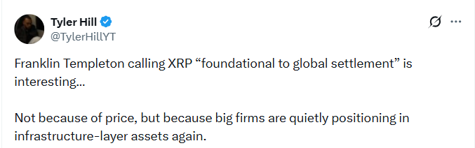 Pundit Says Franklin Calling XRP &ldquo;Foundational to Global Settlement&rdquo; is Interesting but Not Because of Price