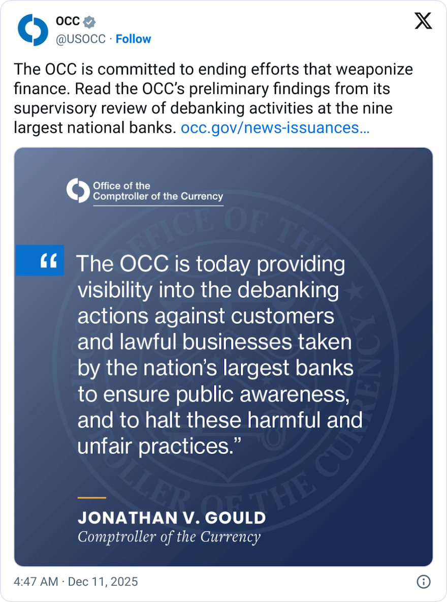 Crypto among sectors &lsquo;debanked&rsquo; by 9 major banks: US regulator