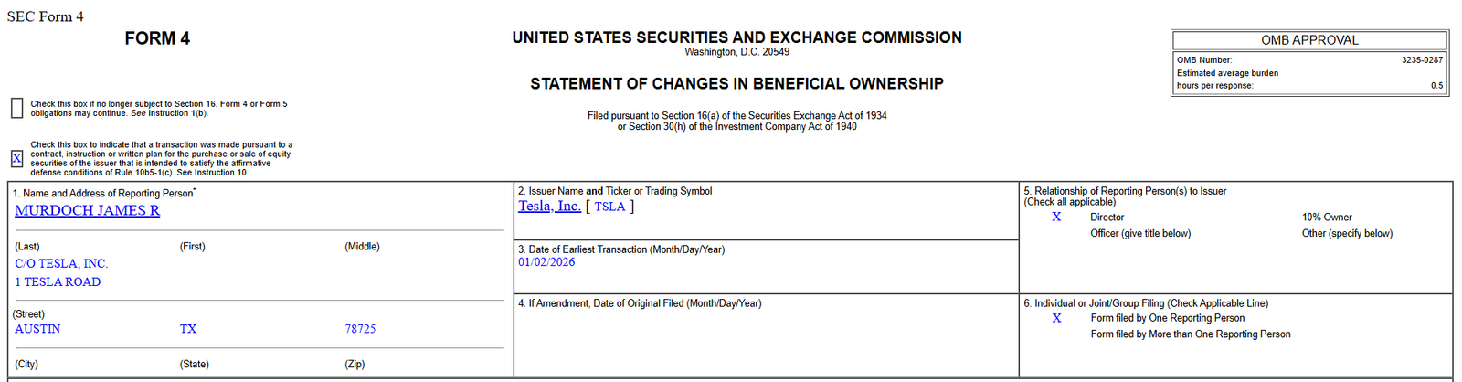 Here's how much TSLA stock Tesla insiders sold in 2026