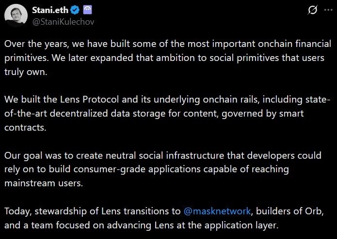 Aave refocuses on DeFi, hands Lens stewardship to Mask Network