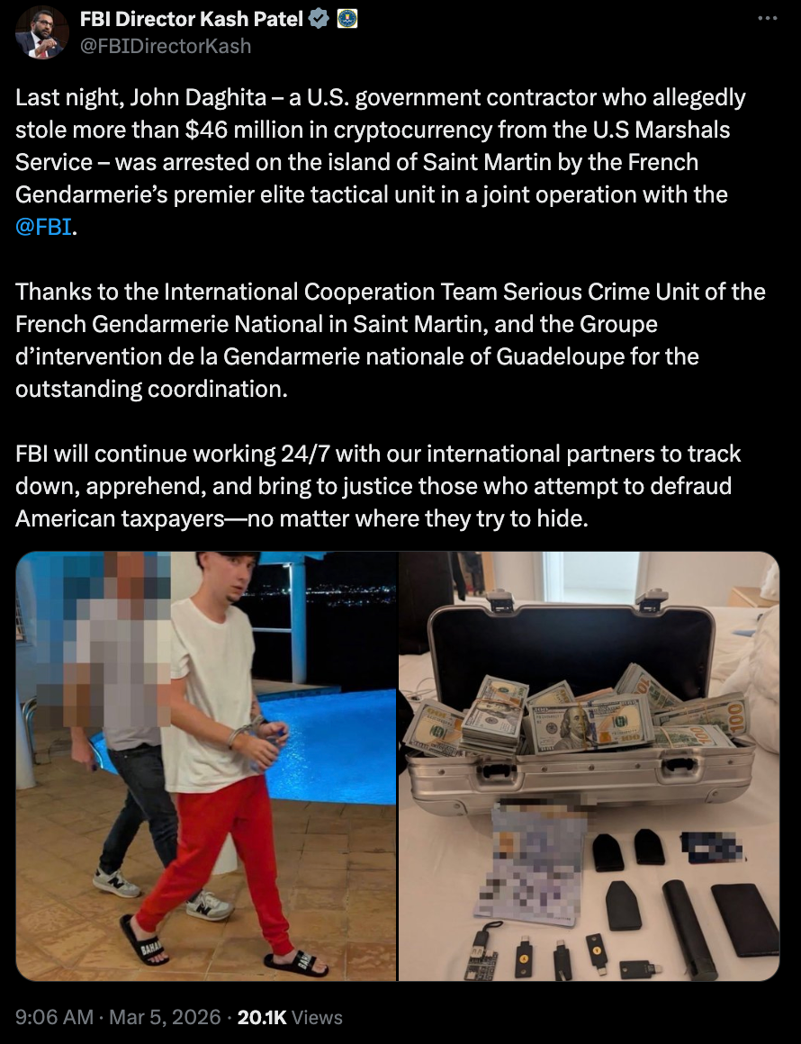 FBI arrests custody company CEO&lsquo;s son over alleged $46M crypto theft