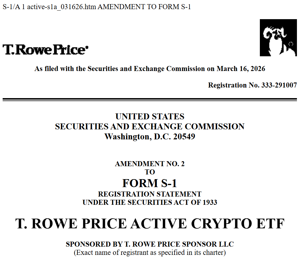 T. Rowe Price amends S-1 for actively managed crypto ETF T. Rowe Price amends S-1 for actively managed crypto ETF