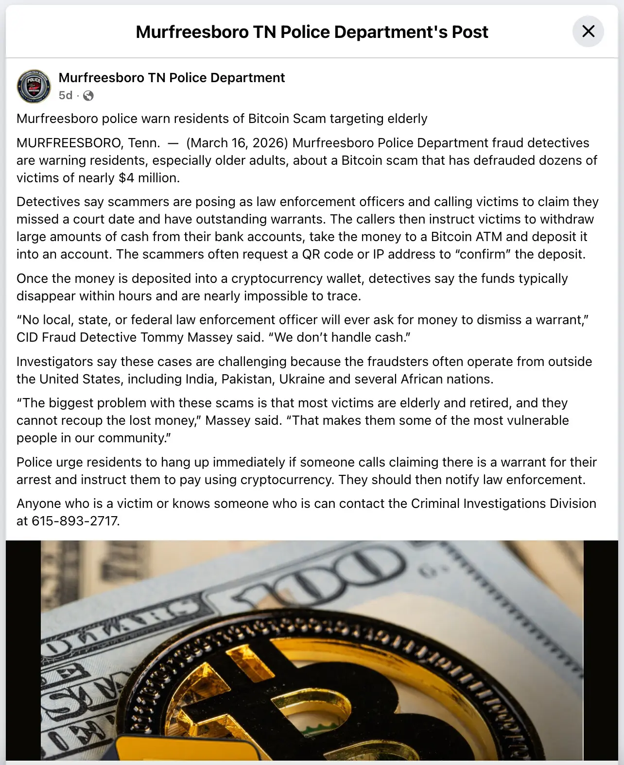 Murfreesboro residents lose $4 million to Bitcoin scams Murfreesboro residents lose $4 million to Bitcoin scams