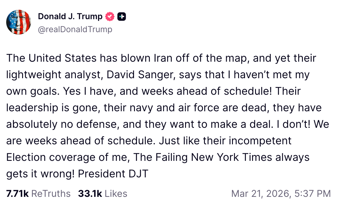 Trump documents meltdown over Iran war on Truth Social