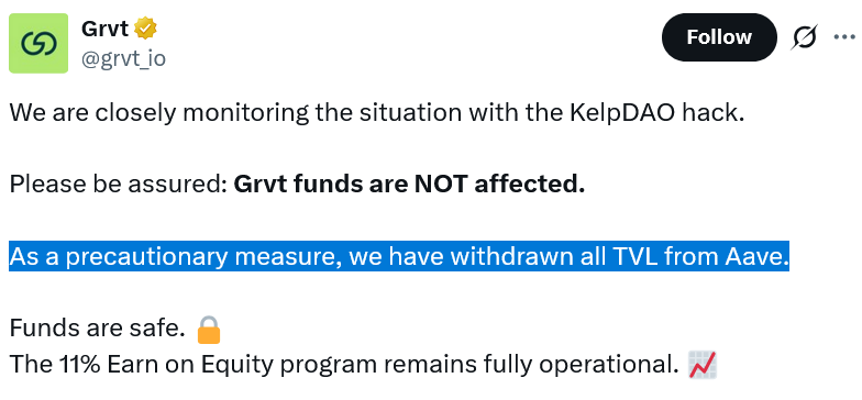 Aave's TVL tanks $8B a day after $293M Kelp DAO hack