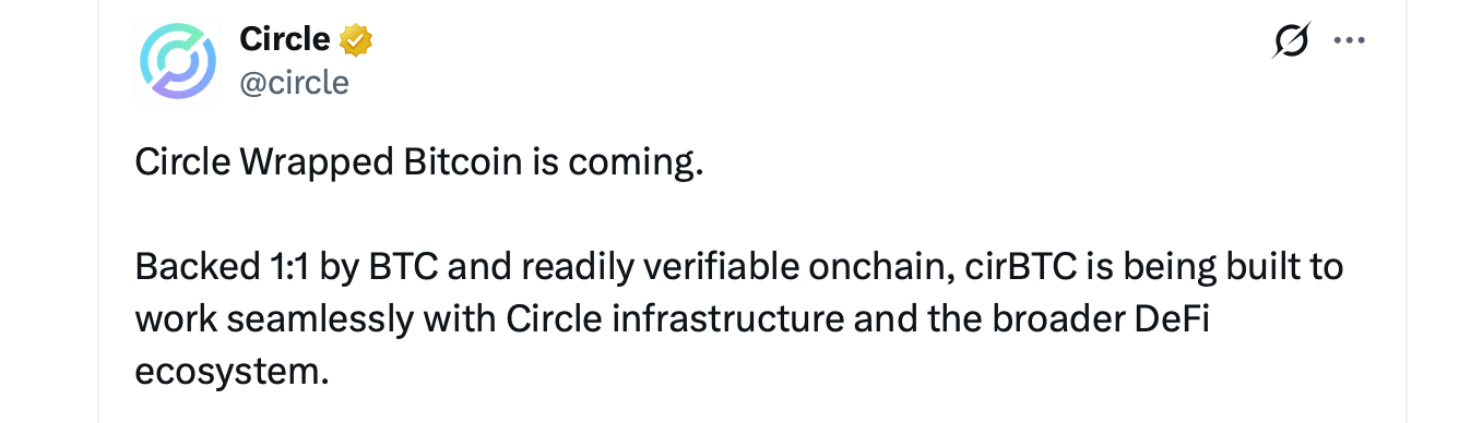 Circle Reveals Wrapped Bitcoin Product With Real-Time Onchain Reserve Verification