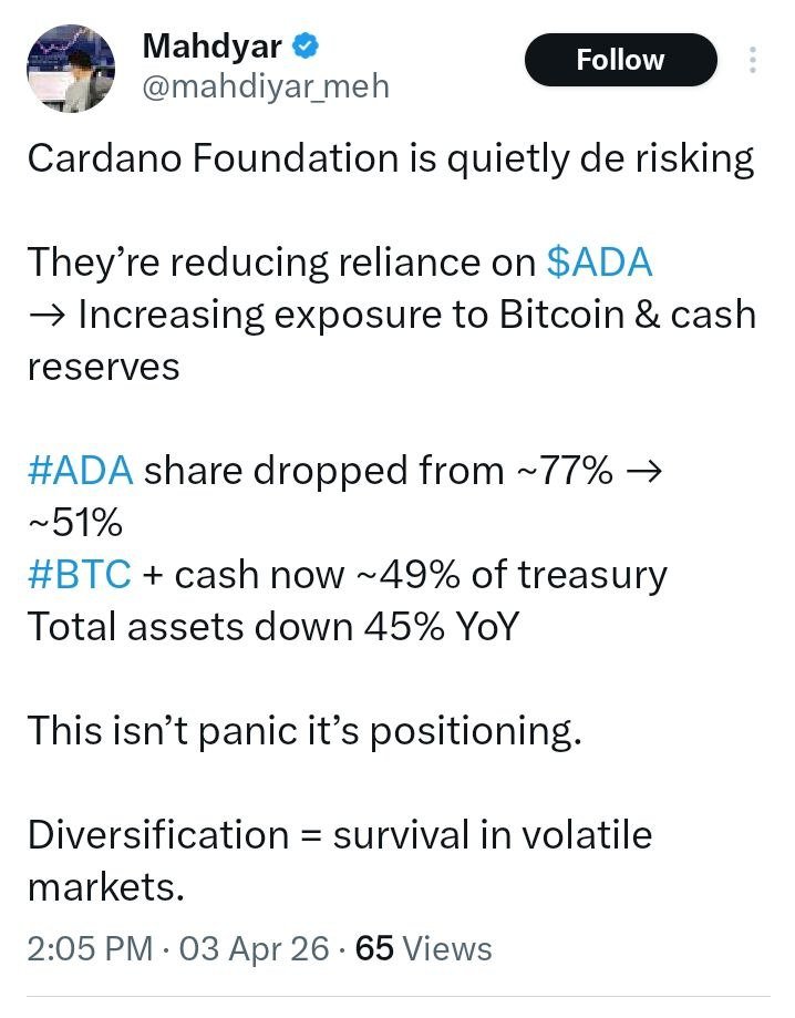 Cardano Foundation Slashes ADA Holdings From 76.7% to 51.6% — Bearish Signal? Cardano Foundation Slashes ADA Holdings From 76.7% to 51.6% — Bearish Signal?