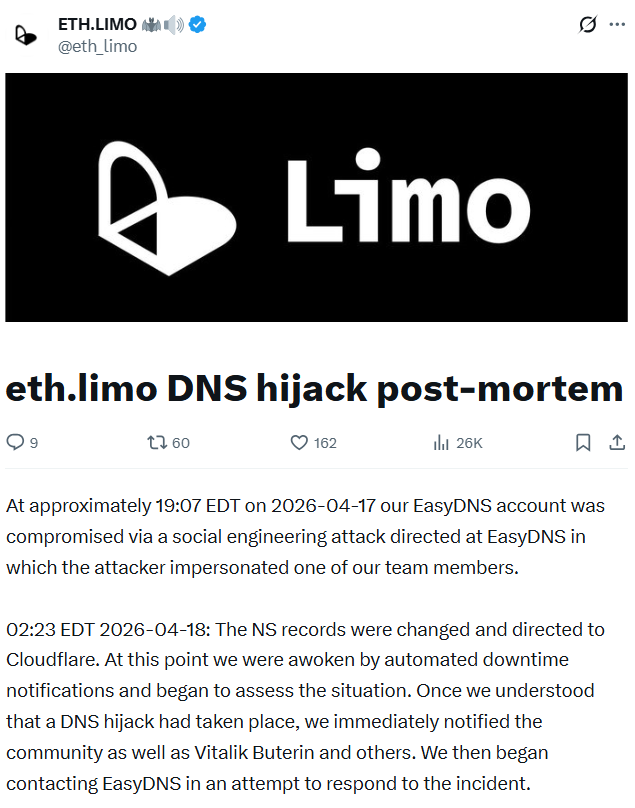 Hackers impersonated eth.limo team to hijack its domain: Post-mortem