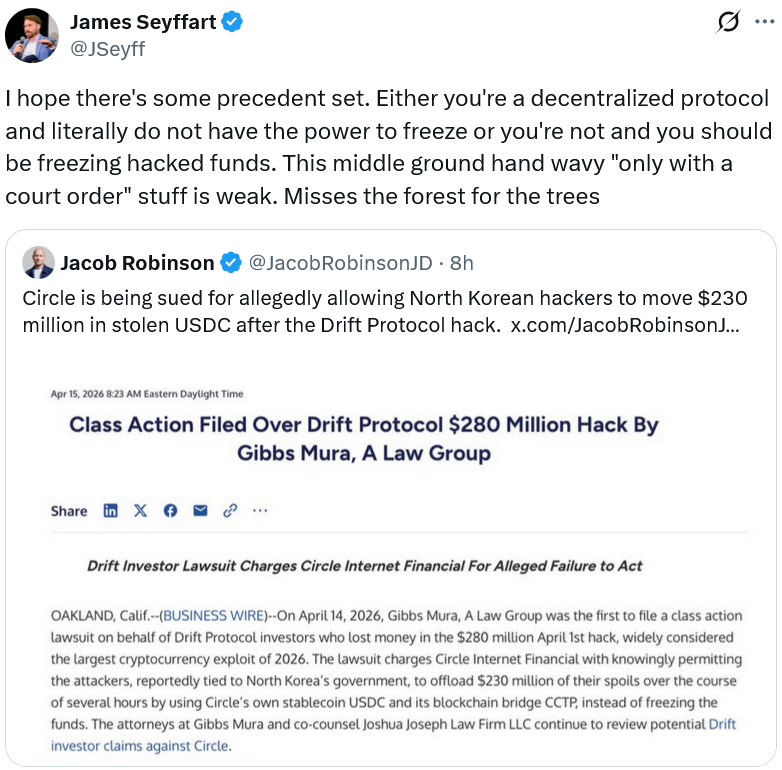 Stablecoin issuer Circle faces lawsuit over $230M Drift Protocol hack