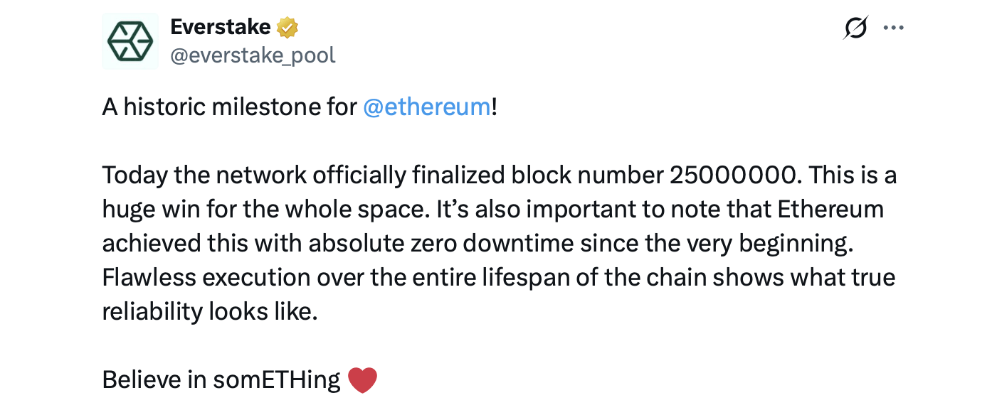Ethereum Validators Confirm Block 25 Million After Nearly 11 Years of Runtime
