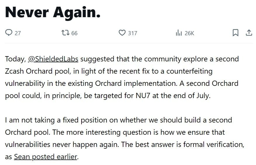 Zcash weighs new shielded pool after counterfeiting flaw