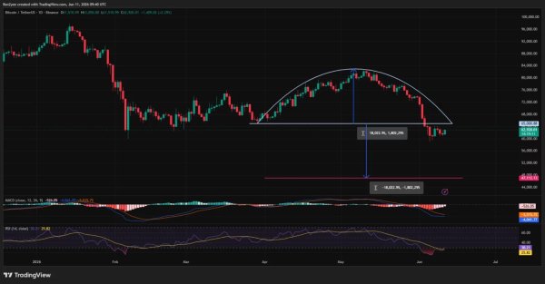 Bitcoin price confirms rounding top breakdown, risks drop below $50K
