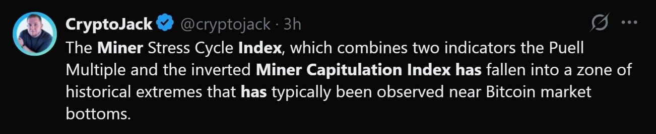 Bitcoin Miner Stress Hits 'Historically Rare' Level as 20% of Miners Operate at a Loss