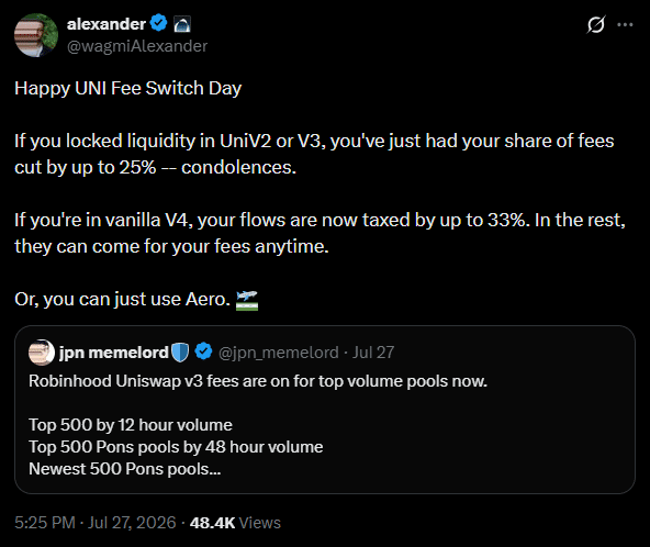 Why Uniswap liquidity providers say the protocol fee switch &lsquo;can&rsquo;t work&rsquo;