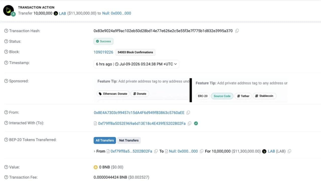 LAB team burns $11M – Can price survive 46M token unlock hitting next? LAB team burns $11M – Can price survive 46M token unlock hitting next?