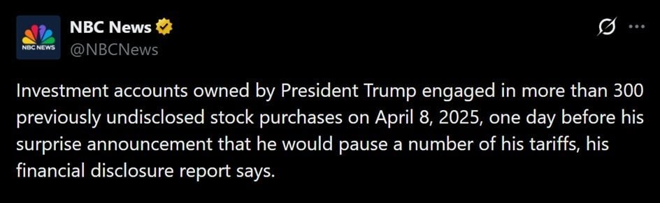 Trump Discloses 327 Stock Purchases Made One Day Before His Tariff Pause Rally