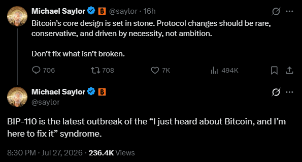 Michael Saylor slams BIP-110 fork supporters: &lsquo;Don&rsquo;t fix what&rsquo;s not broken!&rsquo;
