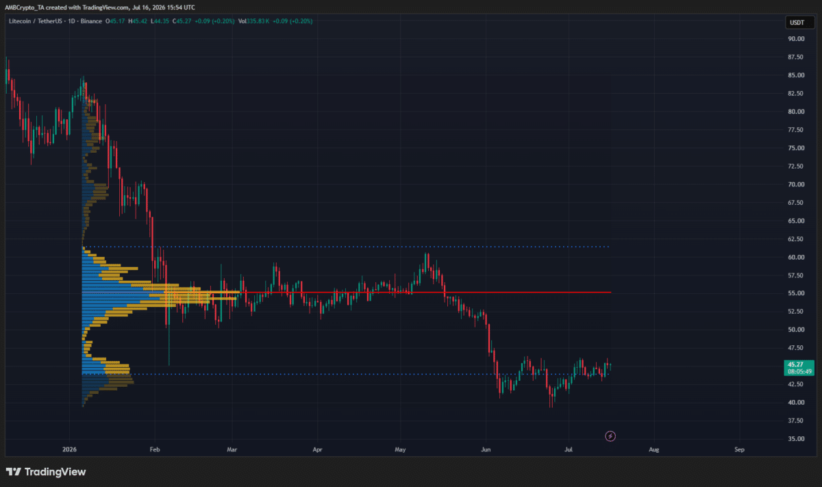 Litecoin price consolidates below $46 as bulls eye a breakout