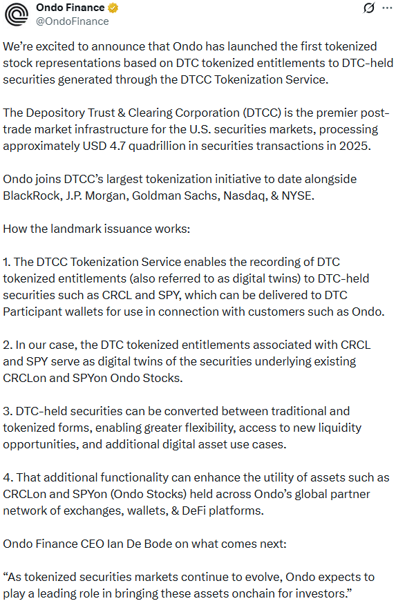 Ondo joins DTCC tokenization initiative, but price breakout remains unconfirmed