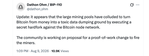 BIP-110 Backers Plot Minority Chain's PoW Reset to 'Fire' Bitcoin Miners