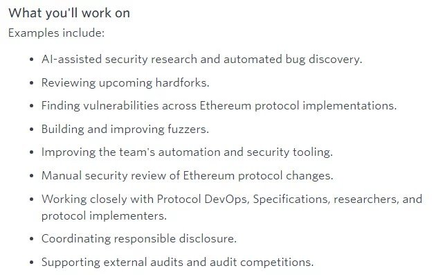 Ethereum Foundation opens role for AI security researcher