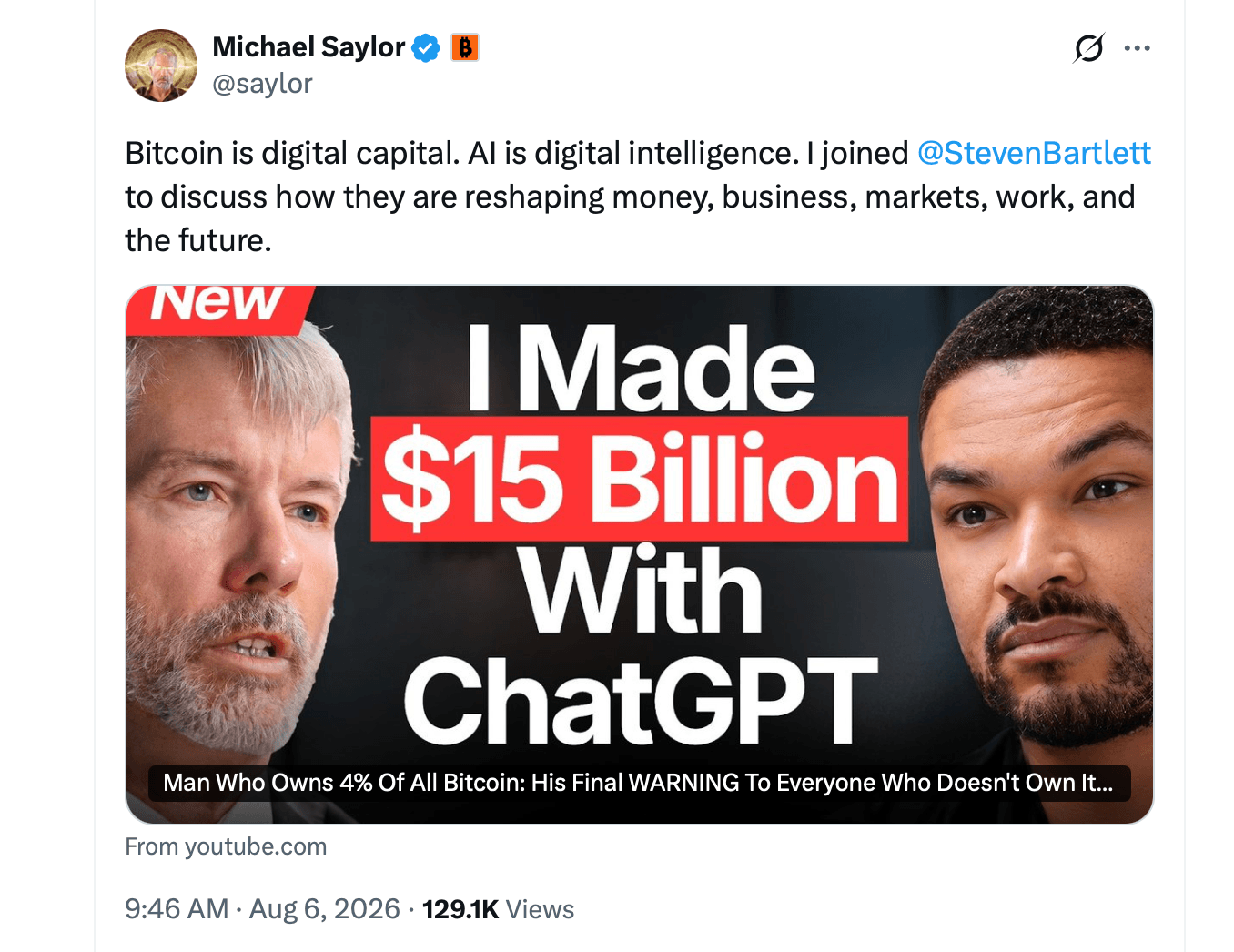 Strategy's Saylor Claims ChatGPT Fueled $15B Financial Breakthrough