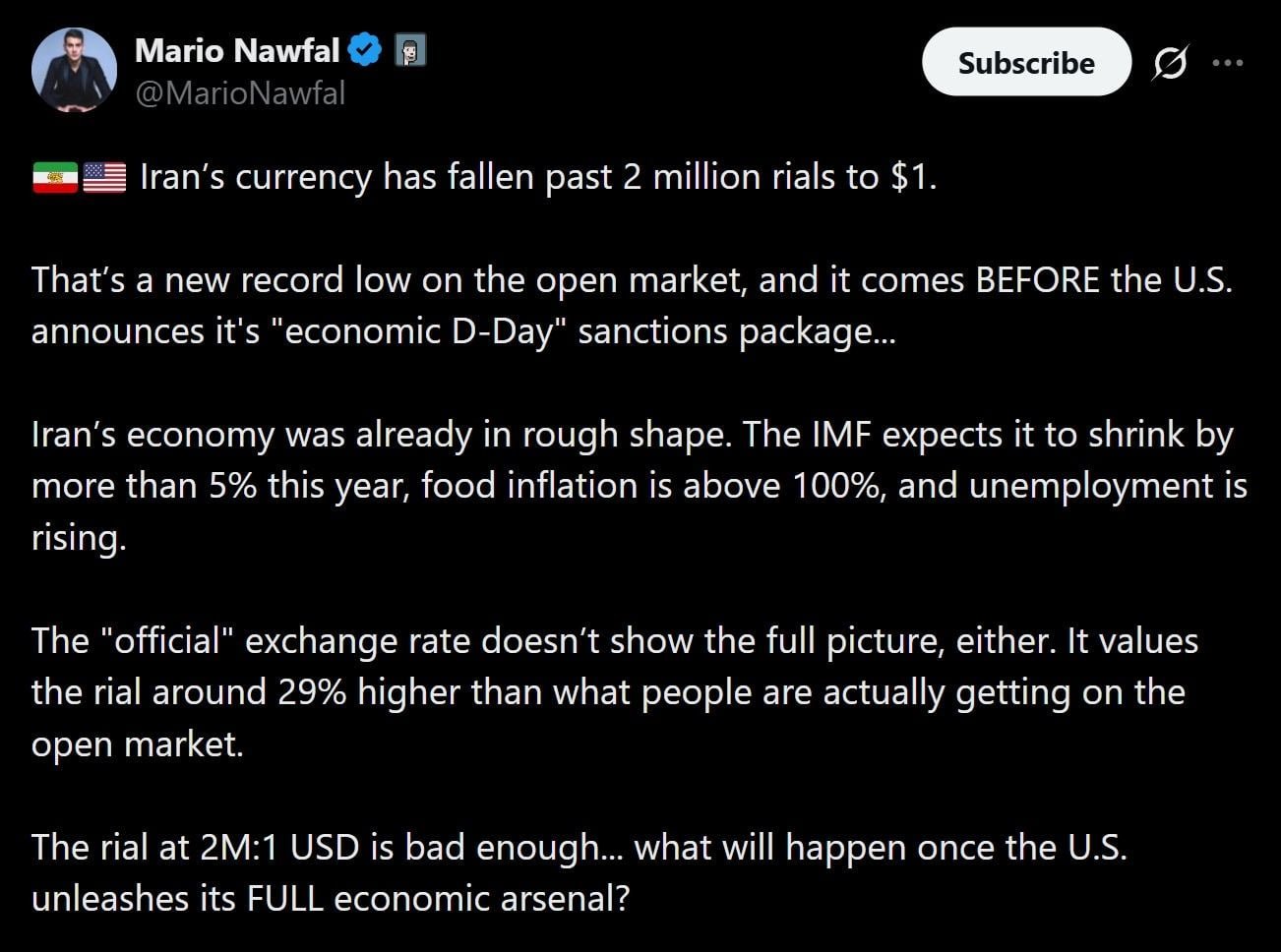 Iran's Rial Crashes to a Record Low as New Sanctions Target Its Bitcoin Mining Lifeline