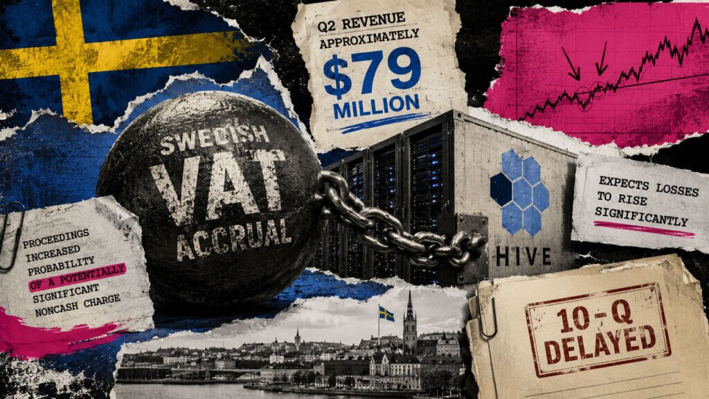 HIVE&rsquo;s $84.7 million Swedish tax provision eclipsed revenue even as Bitcoin output hit a record