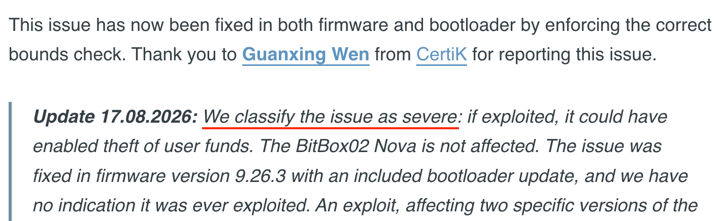 CertiK Finds Out-of-Bounds Write Vulnerability in BitBox02 Hardware Wallet