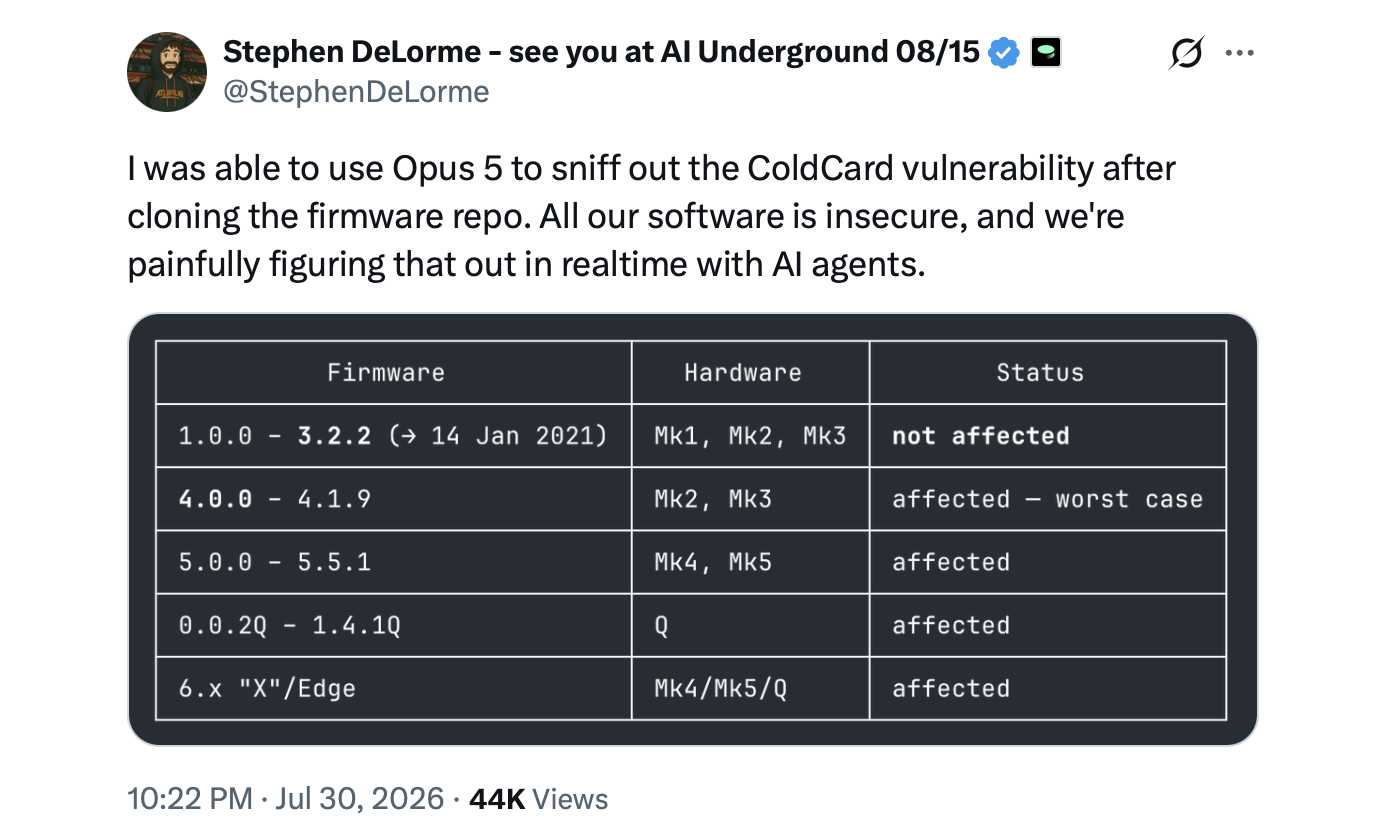 Was AI Responsible for Finding the Coldcard Security Flaw? Was AI Responsible for Finding the Coldcard Security Flaw?