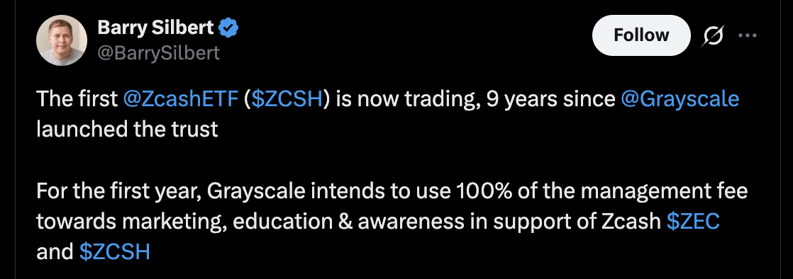 Grayscale&rsquo;s Zcash ETF launches as ZEC hits 8-year high &ndash; What&rsquo;s next?