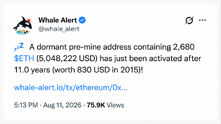 Ethereum&rsquo;s Oldest Whales Wake up as Millions Leave Deep Storage