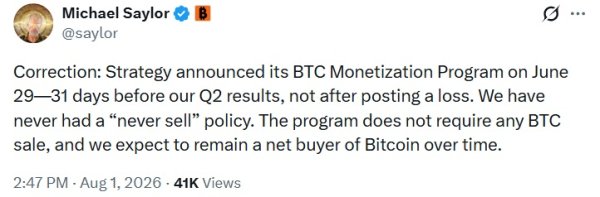 Michael Saylor Rejects Report of New Strategy Bitcoin Sale Approval